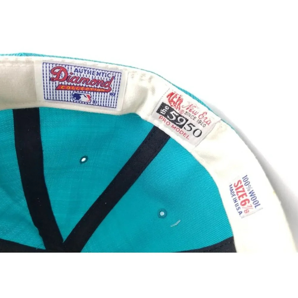 Vintage New Era Florida Marlins Mens Fitted Hat Size 6 7/8 Teal Black Wool 5950 - Picture 7 of 7